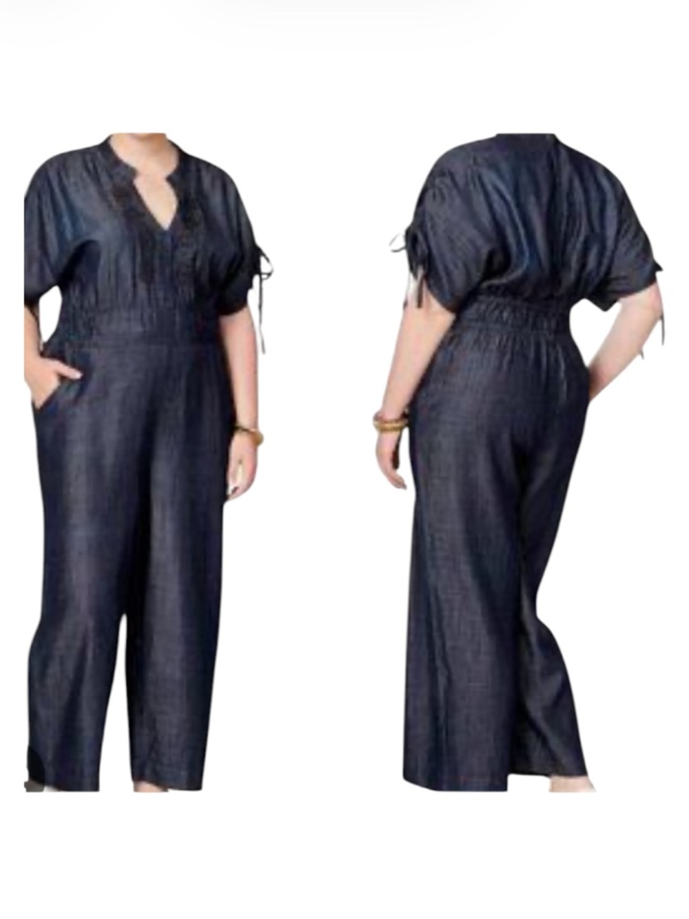 Melissa McCarthy Seven7 Embroidered Denim Wide Leg Jumpsuit Size XL NWOT - Picture 2 of 12